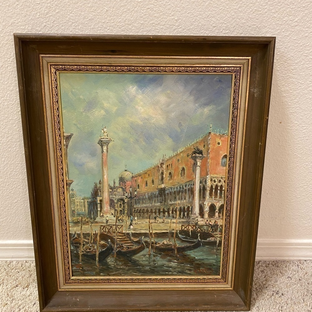 19th Century Marcello Vianello Signed Oil Painting San Marcoβs Square Venice